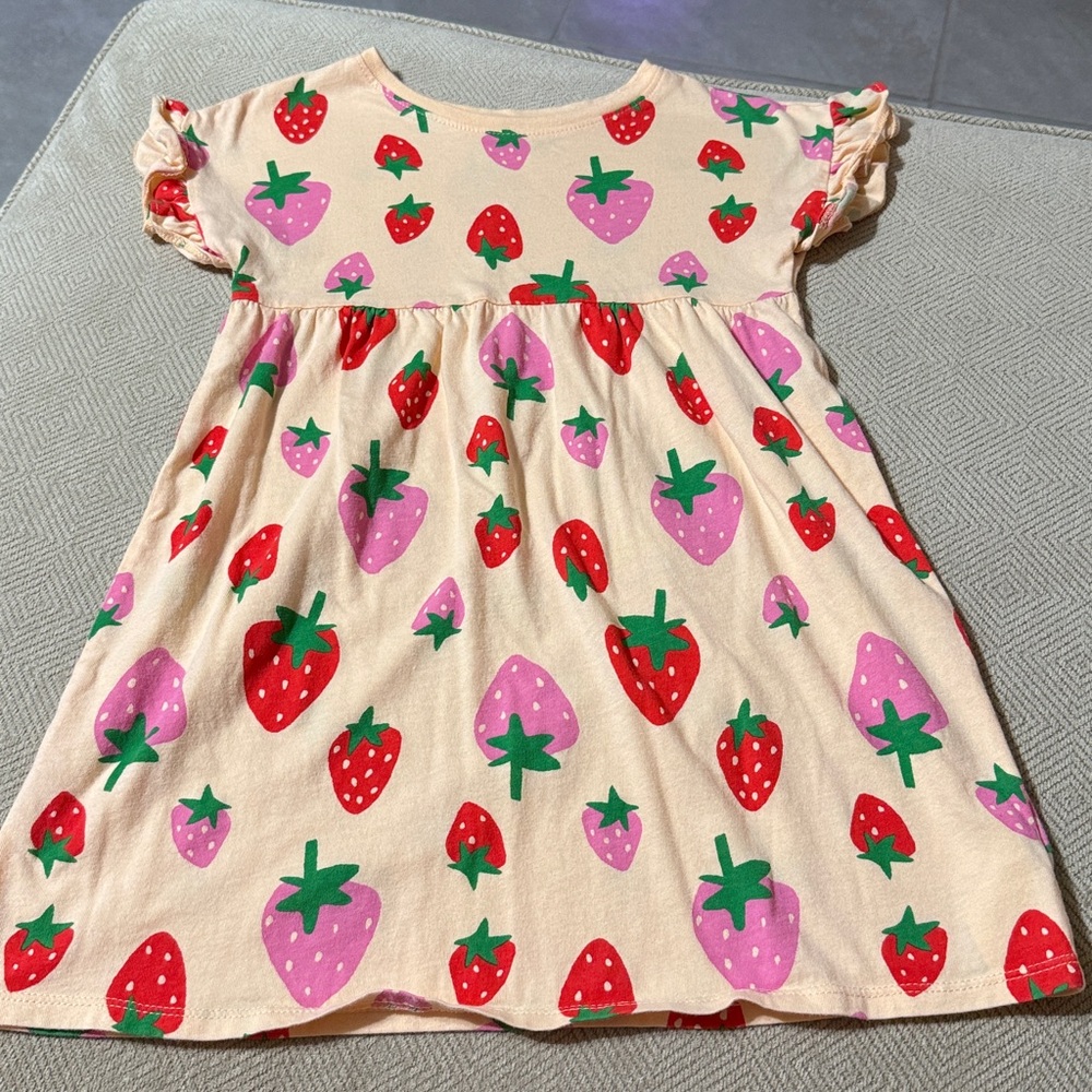 Old Navy Kids Strawberry Print Dress - Cream, Red, Pink, Green